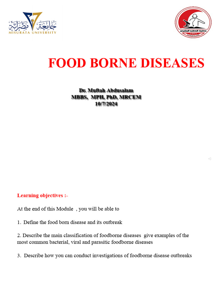 Food Borne Diseases (Muftah2016) | PDF | Foodborne Illness | Diarrhea