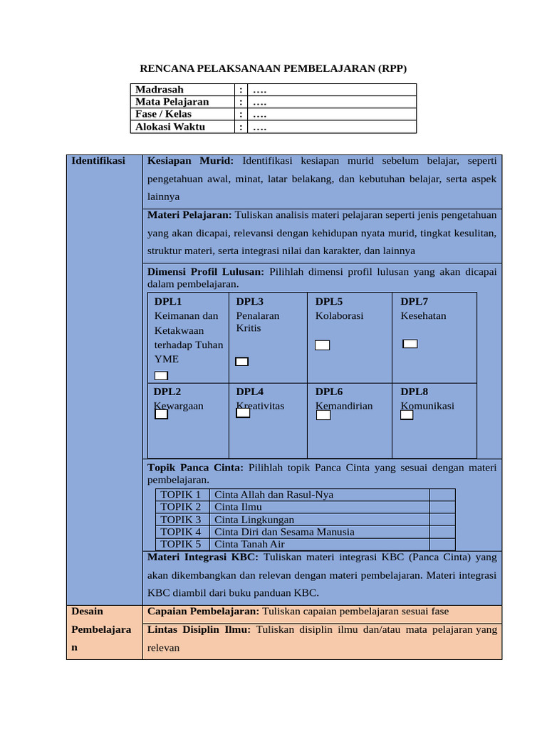 1 - Template RPP Lengkap | PDF