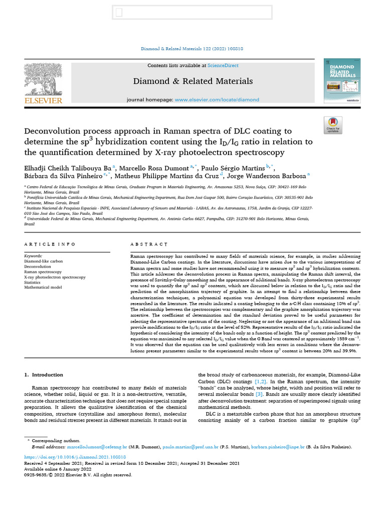Raman Spectra Deconvolution for DLC Analysis | PDF | Spectroscopy ...