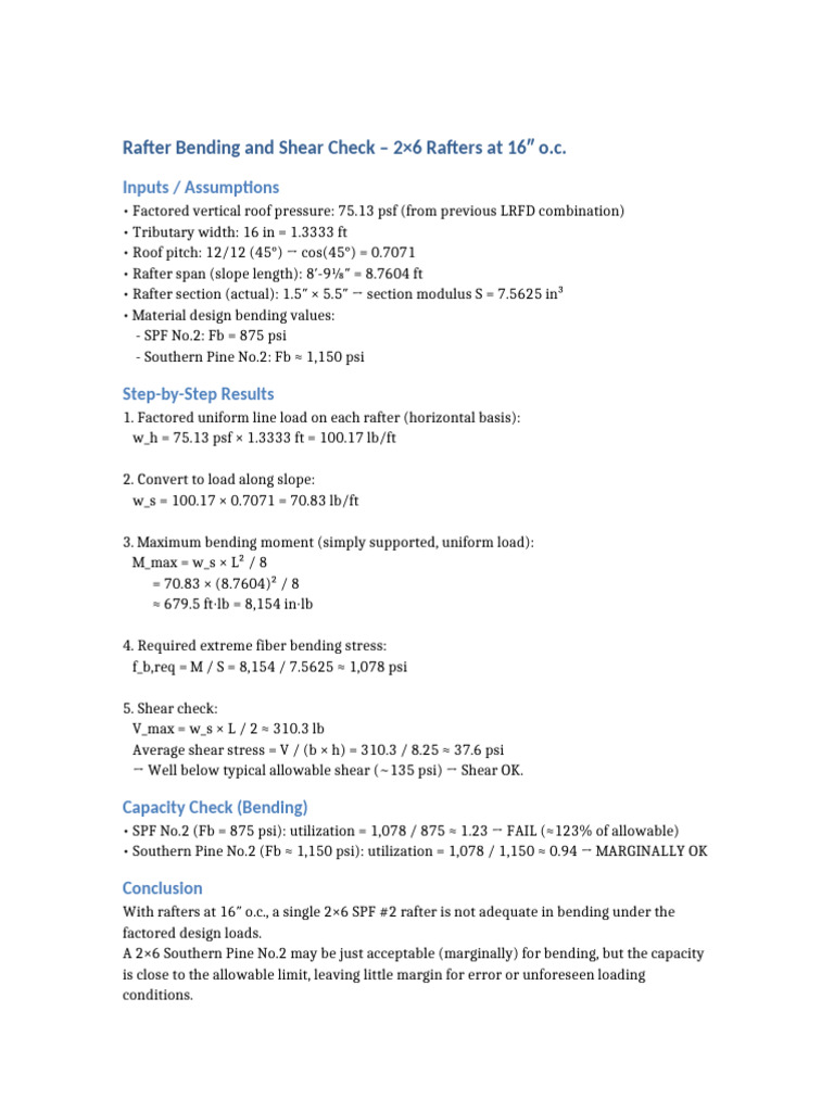 Rafter Check Calculations | PDF