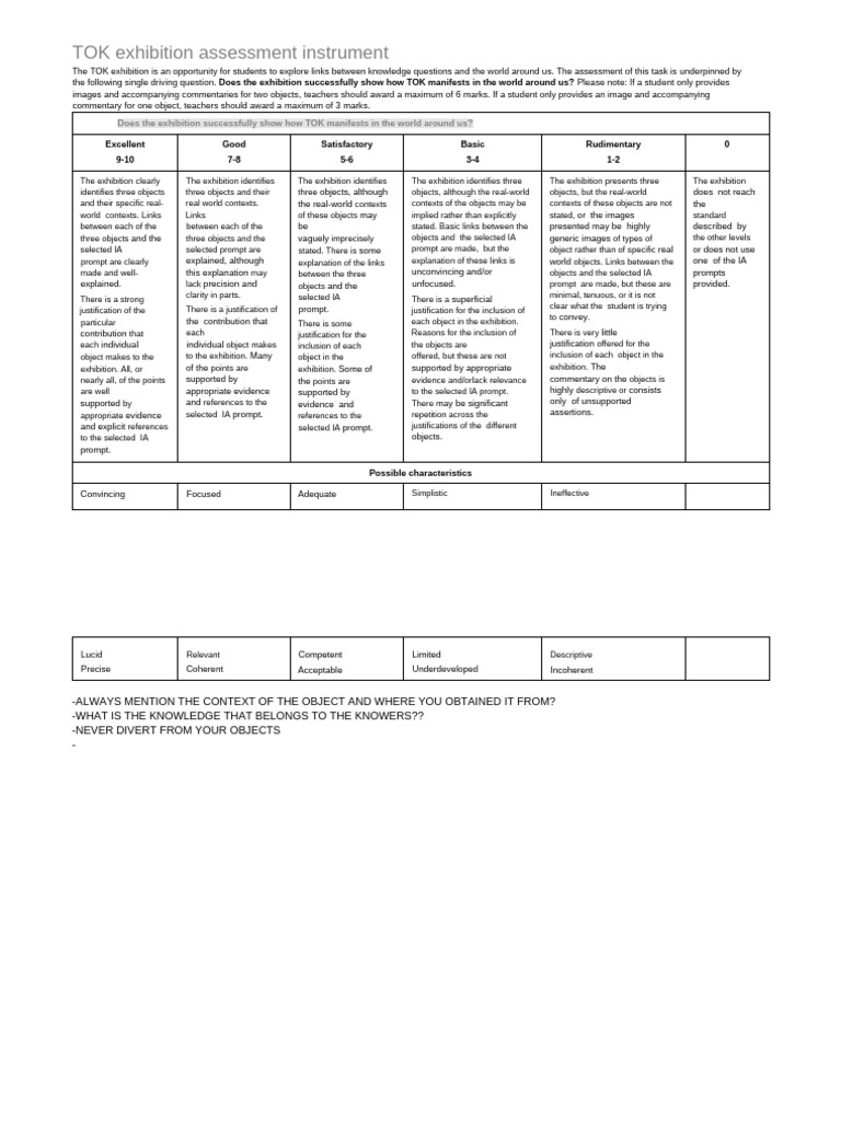 TOK Exhibition Assessment Criteria | PDF | Epistemology | Cognition