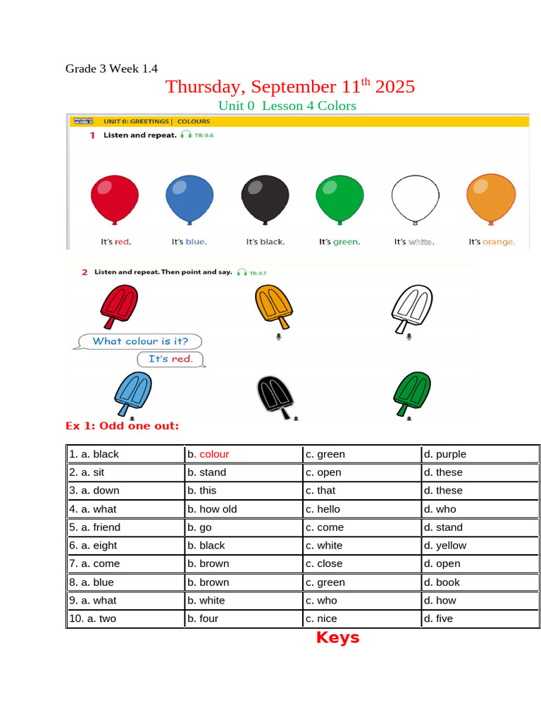 Grade 3 Lesson 4: Colors Activities | PDF