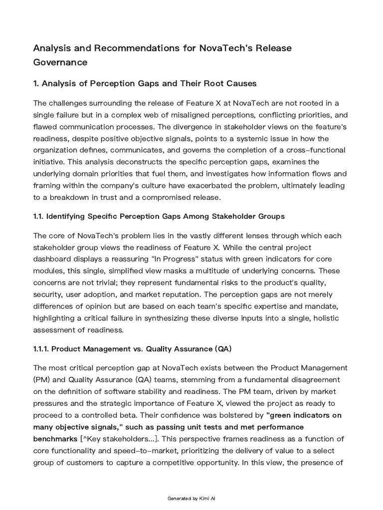 Analysis and Recommendations For NovaTech's Release Governance | PDF ...