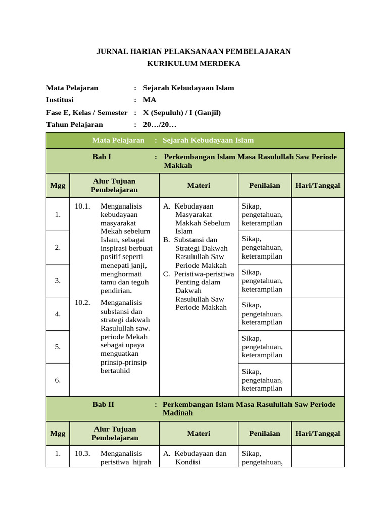 Jurnal Harian Kurikulum Merdeka SKI | PDF