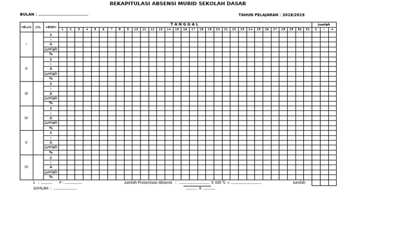 Rekap Absensi Murid SD 2018/2019 | PDF