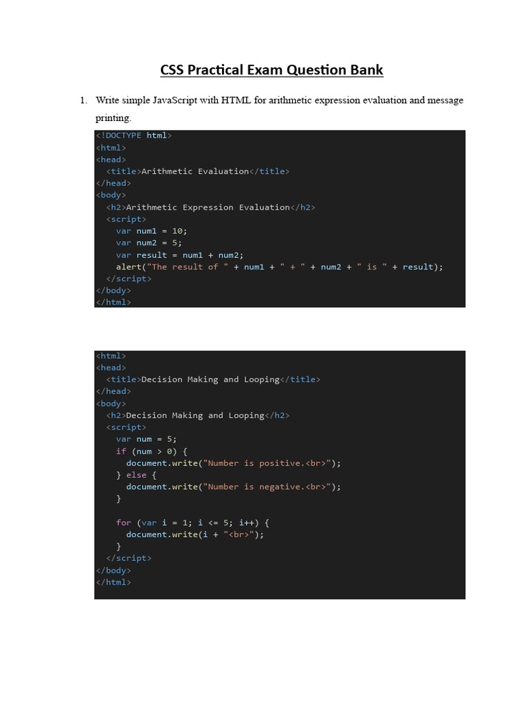 CSS JavaScript Exam Question Bank | PDF | Regular Expression | Java Script