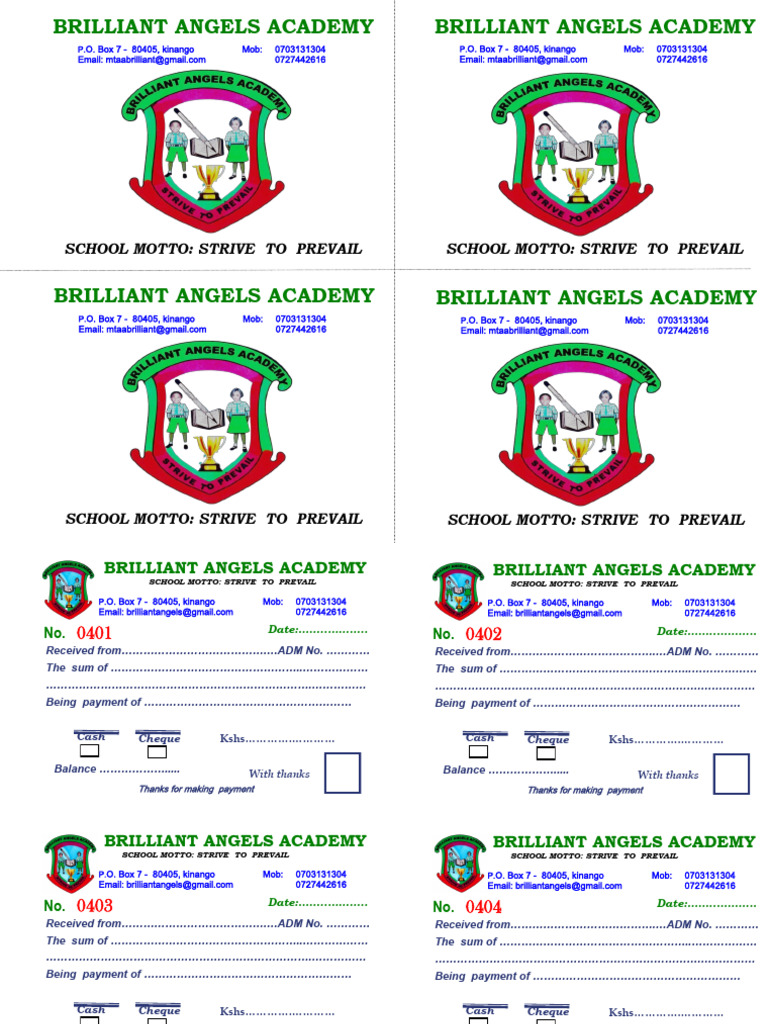 Brilliant Angels Academy Payment Receipts | PDF | Payments | Cheque