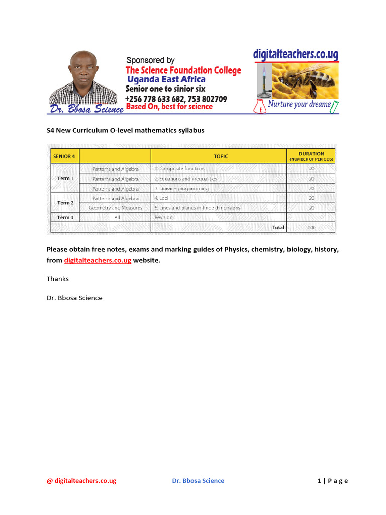 S4 New Curriculum O Level Math Syllabus | PDF