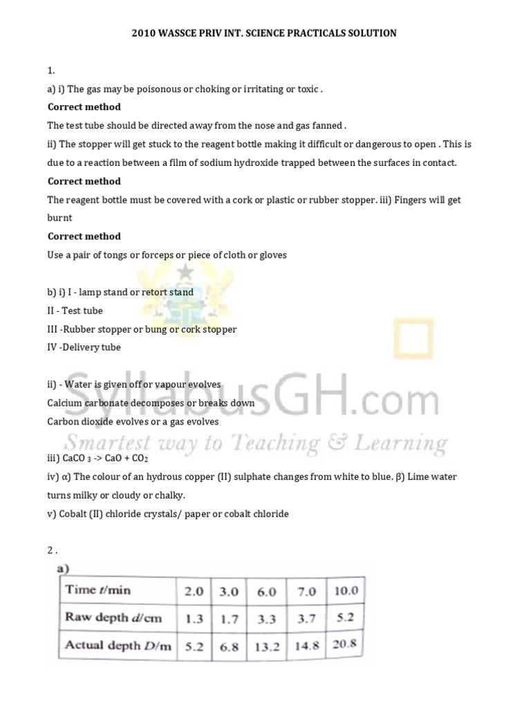 2010 WASSCE Science Practical Solutions | PDF | Rain | Birds