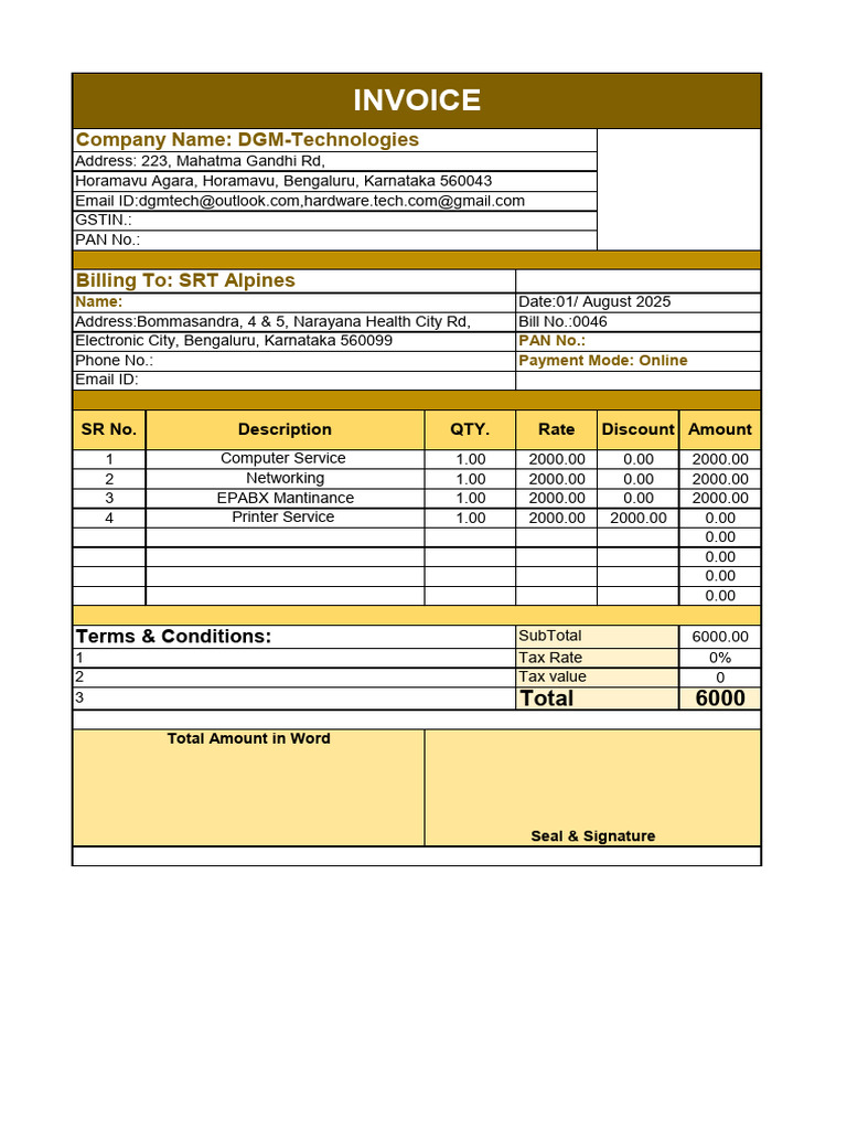 Invoice for Computer Services - DGM Technologies | PDF