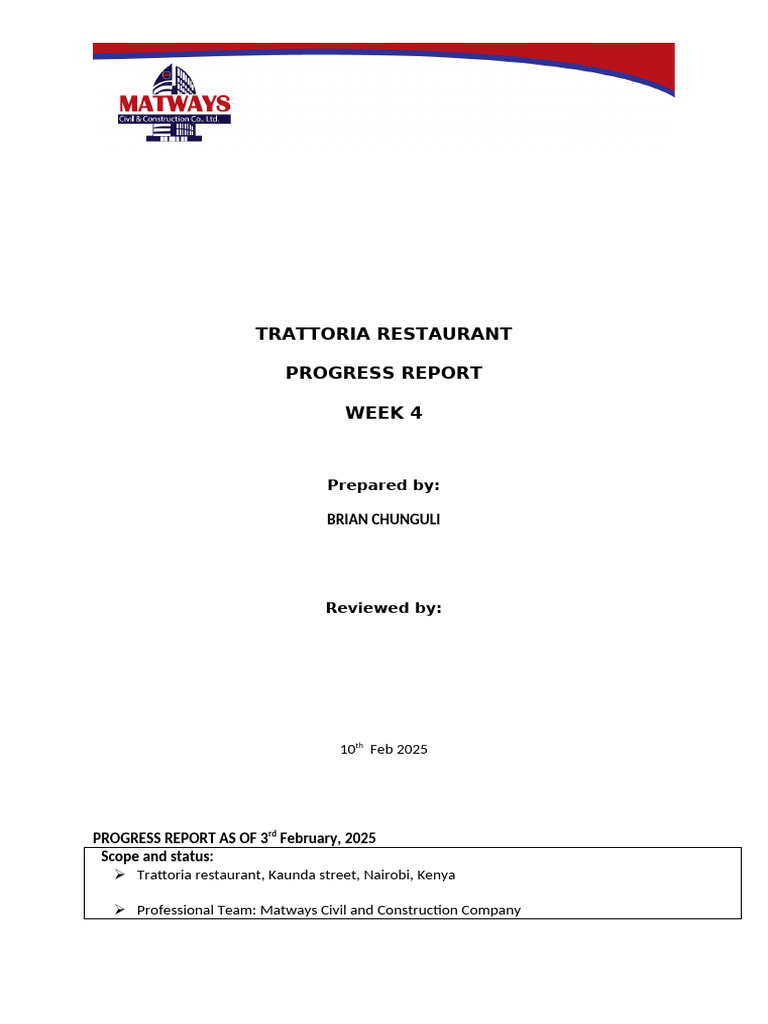 Trattoria Restaurant Week 4 Progress Report | PDF | Plaster | Civil ...