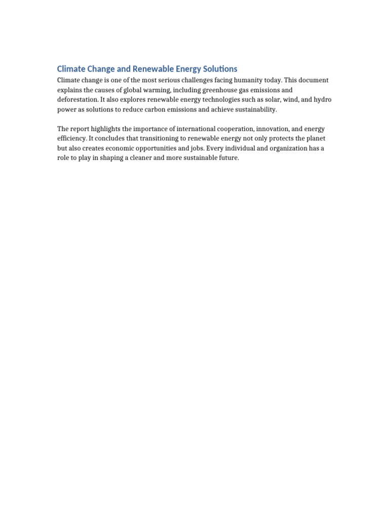 Climate Change and Renewable Energy Solutions | PDF