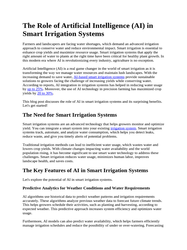 AI-Driven Smart Irrigation Solutions | PDF | Irrigation | Agriculture