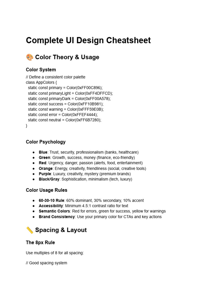 Essential UI Design Cheatsheet Guide | PDF | Color | Computing