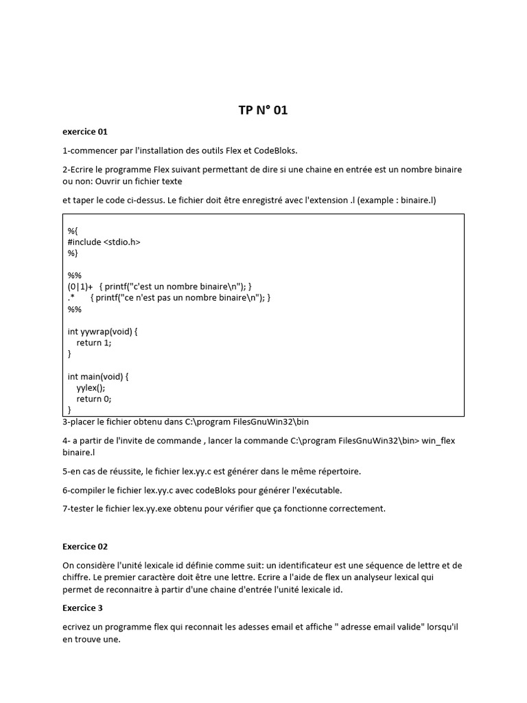 TP Compilation : Analyseur Lexical avec Flex | PDF