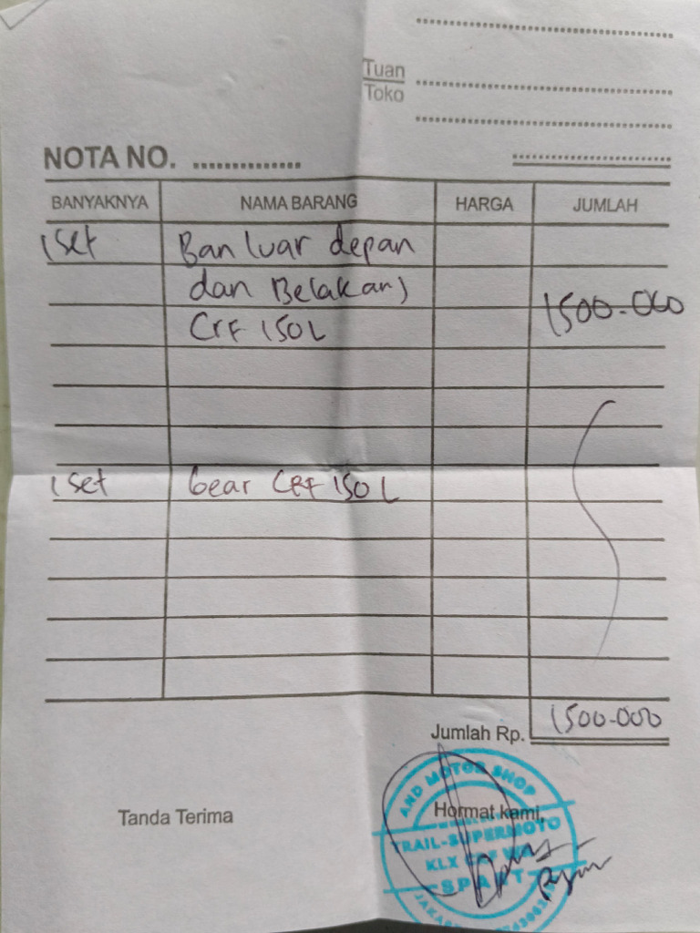 Nota Ganti Ban Motor dan Mobil | PDF