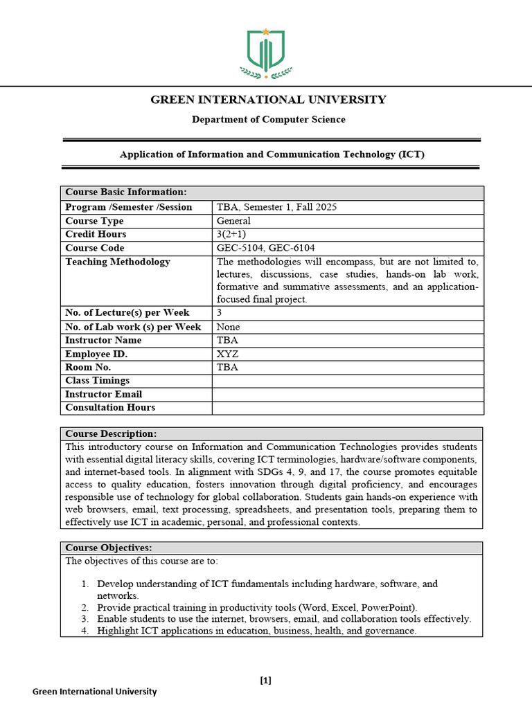 Application of Information and Communication Technologies (ICT) | PDF ...