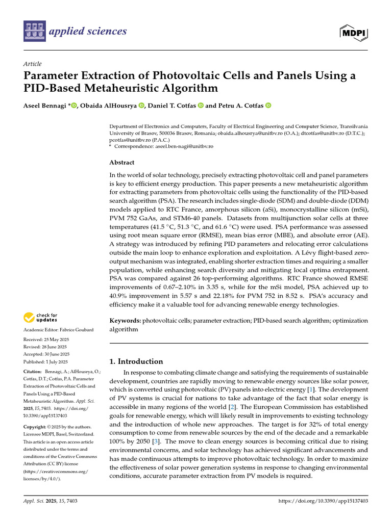Parameter Extraction of Photovoltaic Cells and Pan | PDF ...