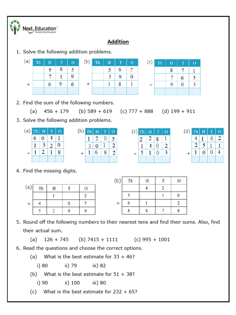 Addition Problems and Solutions Guide | PDF