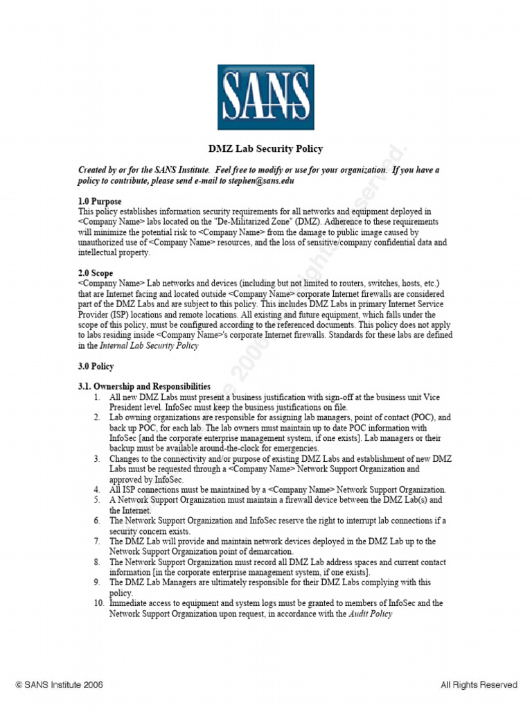 DMZ Lab Security Policy | PDF | Firewall (Computing) | Computer Network