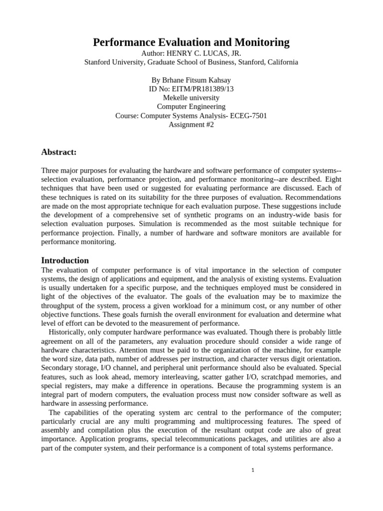 Computer Performance Evaluation Techniques | PDF | Programming ...