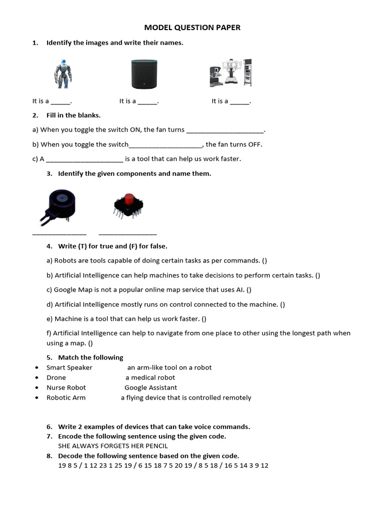 AI and Robotics Question Paper | PDF