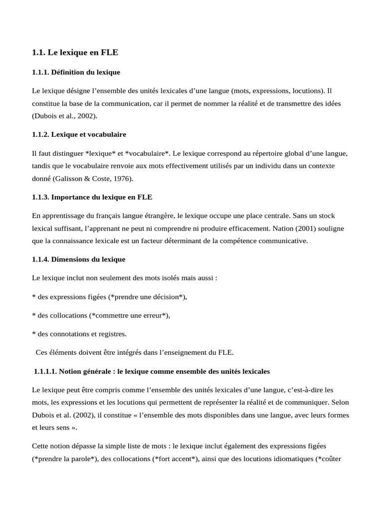 Importance du lexique en FLE | PDF | Lexique | Apprentissage