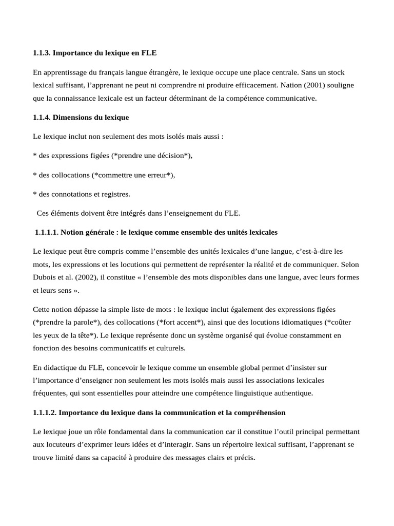 Importance du lexique en FLE | PDF | Lexique | Apprentissage
