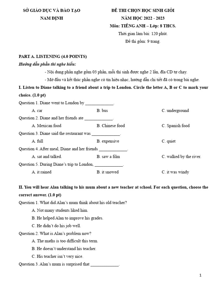 English Exam for 8th Grade Students | PDF | Tsunami