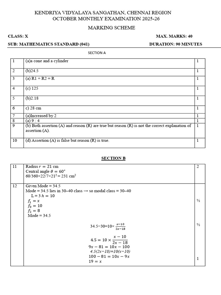 Class X Mathematics Exam Marking Scheme | PDF | Sphere | Euclidean Geometry