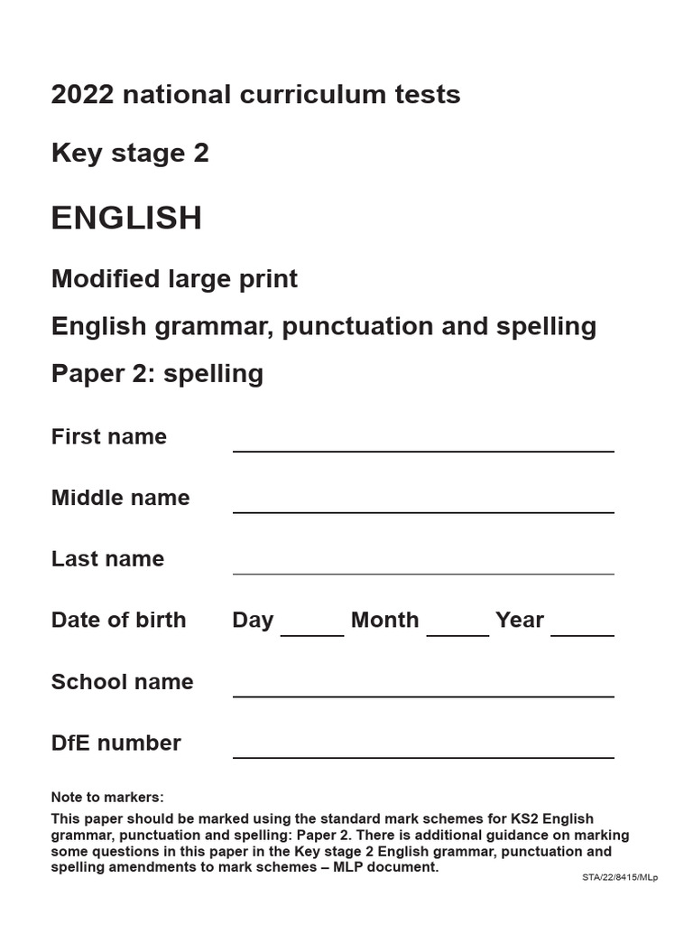 KS2 English Spelling Test 2022 | PDF | Copyright