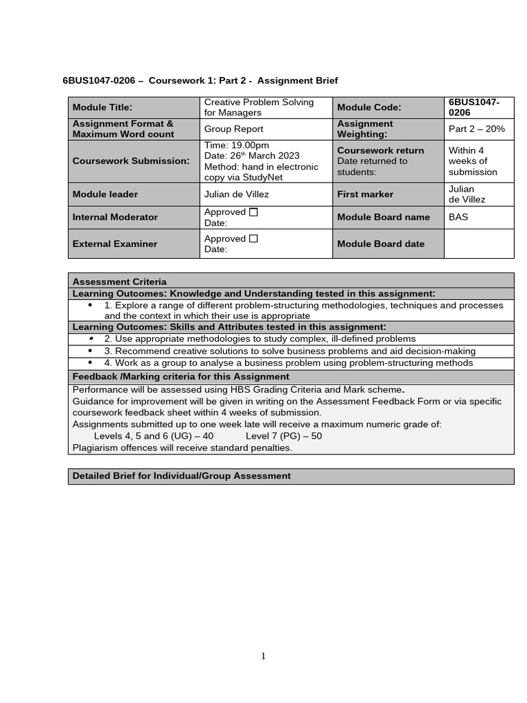 Creative Problem Solving Assignment Brief | PDF | Concept | Causality