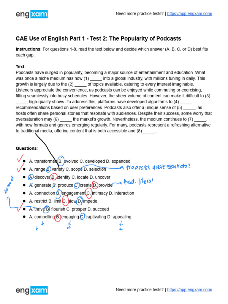 CAE Use of English: Podcast Popularity Test | PDF | Communication ...
