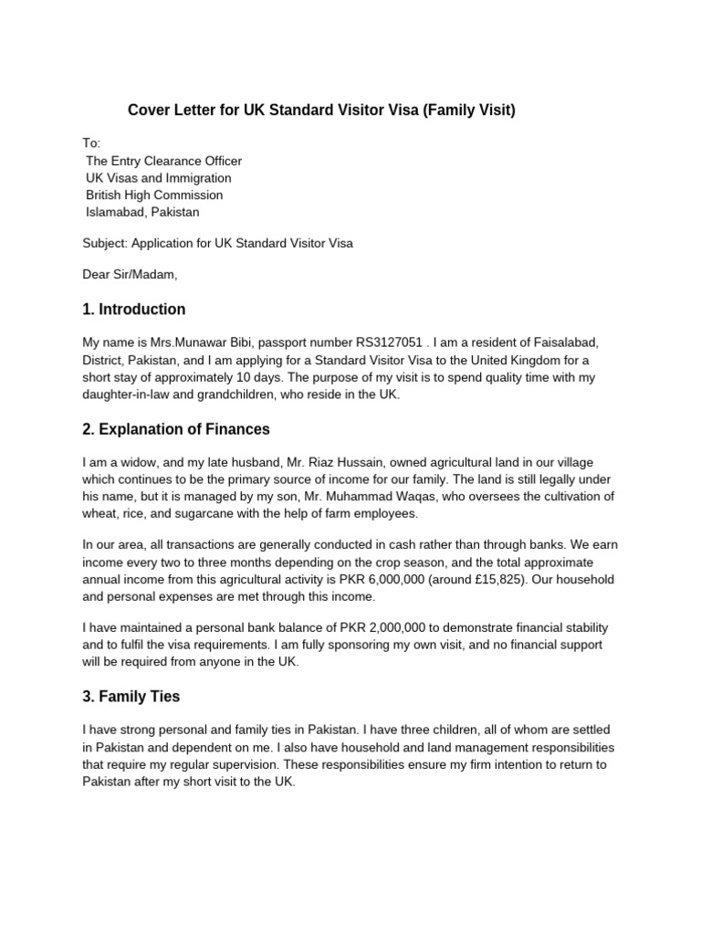 UK Visitor Visa Cover Letter Template | PDF | Travel Visa | Government ...