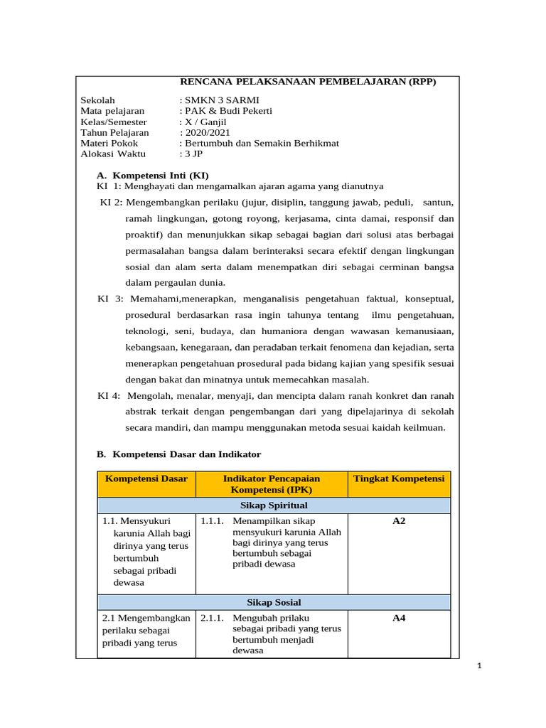 RPP PAK: Bertumbuh dan Berhikmat | PDF