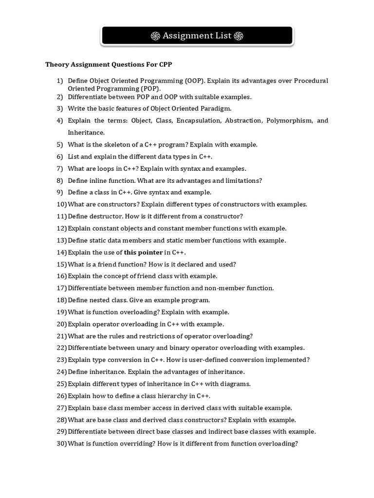 CPP Object Oriented Programming Questions | PDF