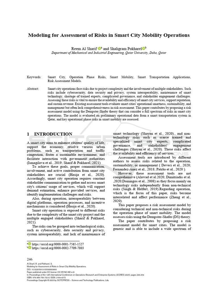 Modeling For Assessment of Risks in Smart City Mobility Operations ...