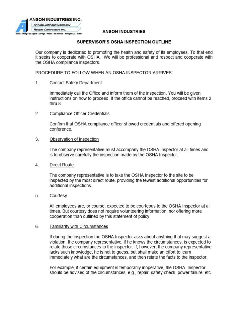 OSHA Inspection Procedure Guide | PDF | Occupational Safety And Health ...