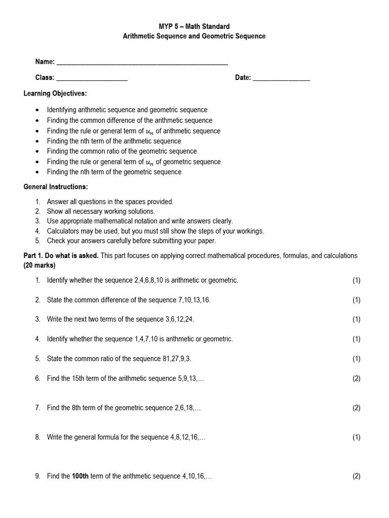 Arithmetic and Geometric Sequences Guide | PDF | Arithmetic | Sequence