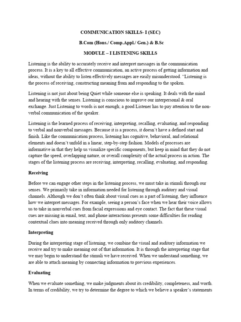 Mastering Listening Skills in Communication | PDF | Vocabulary ...