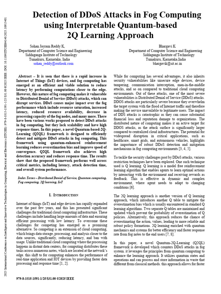 Detection of DDoS Attacks in Fog Computing Using Interpretable Quantum ...