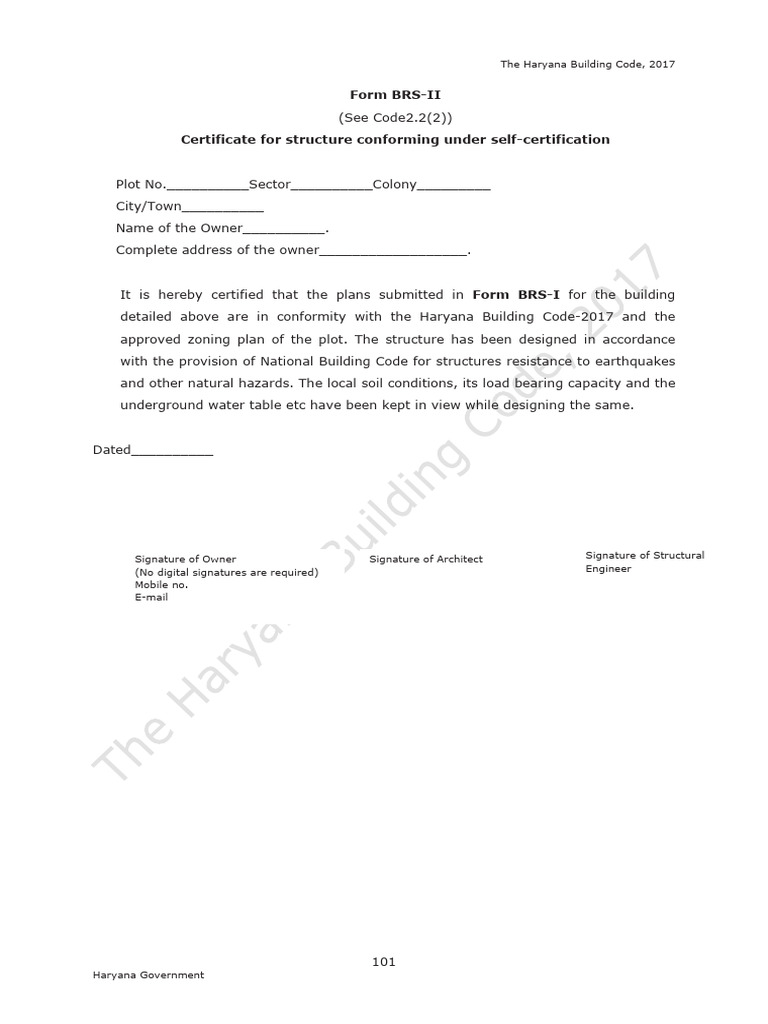 Haryana Building Code 2017 Compliance Certificate | PDF