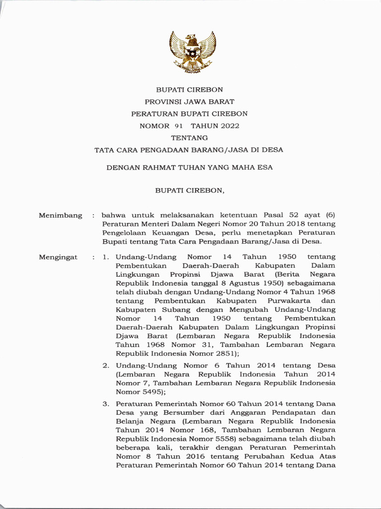 Tata Cara Pengadaan Barang Jasa Di Desa | PDF