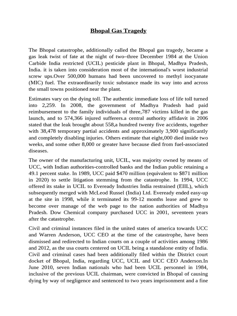 Bhopal Gas Tragedy Overview and Impact | PDF | Dow Chemical Company