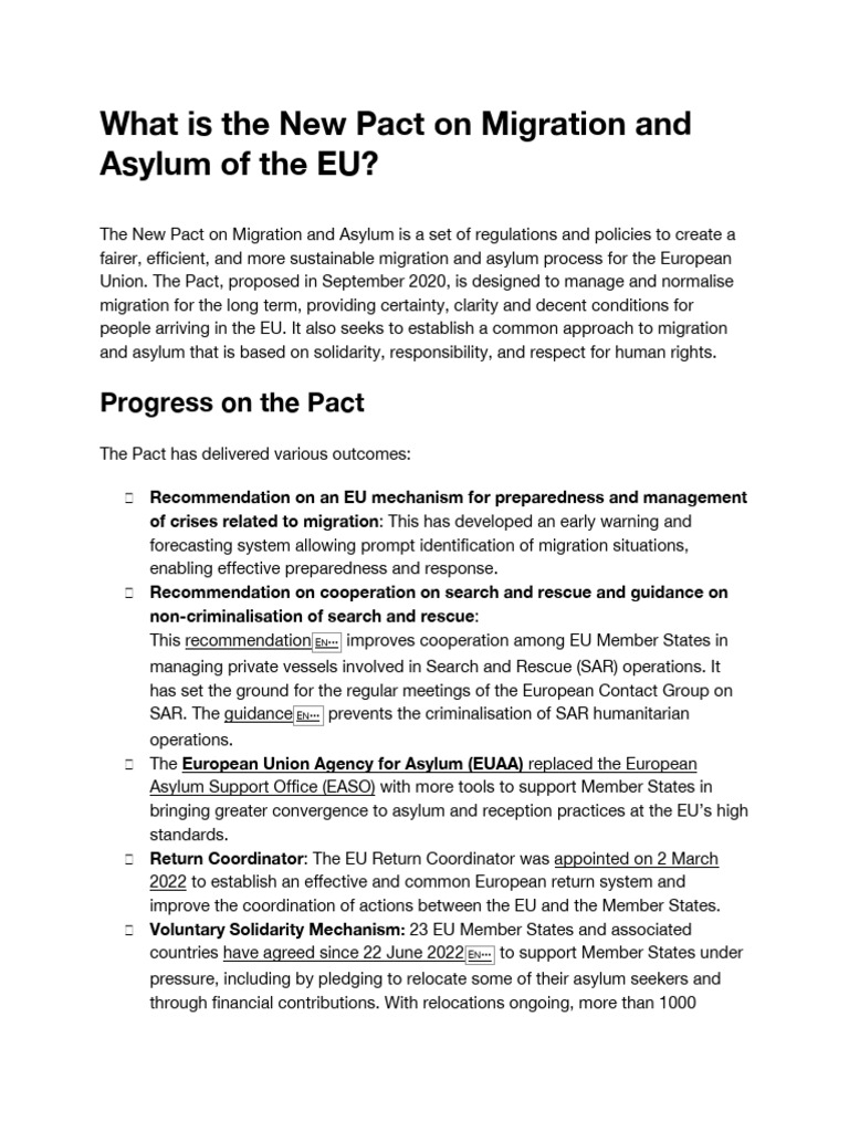 What Is The New Pact On Migration and Asylum of The EU | PDF | Search ...