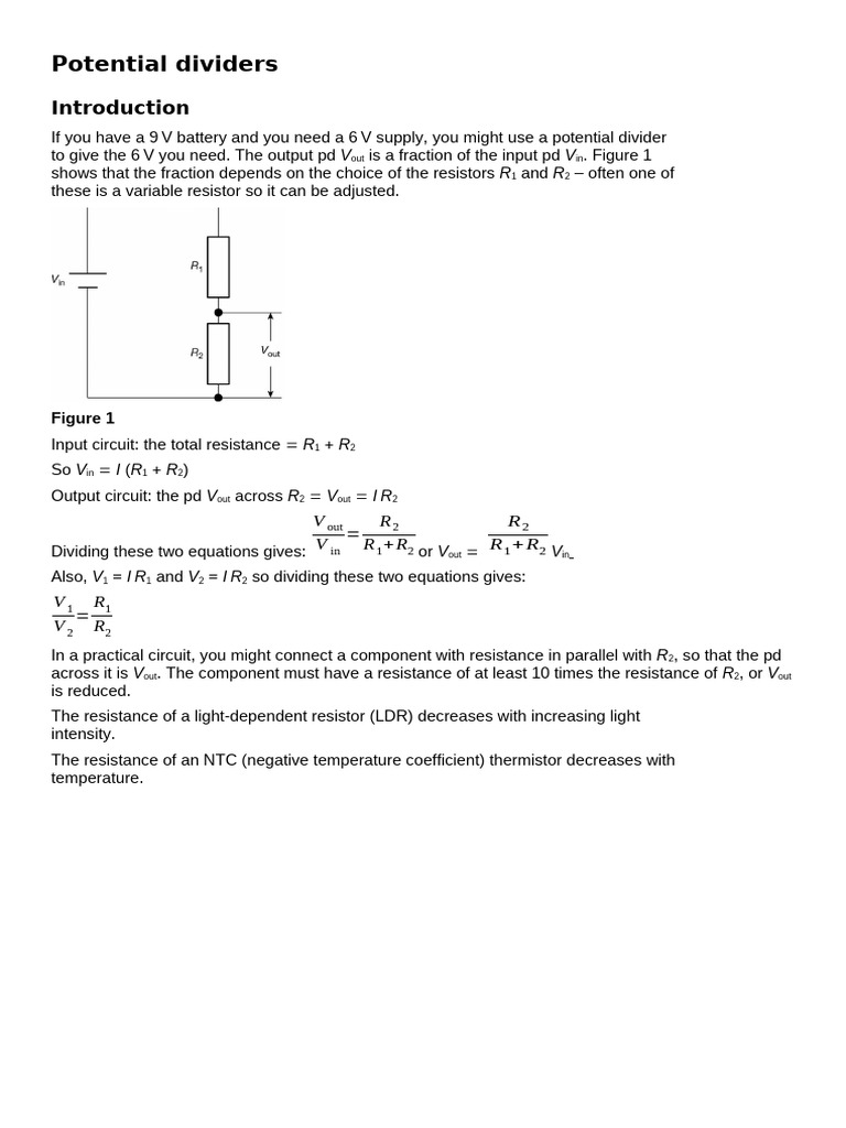 Potential Dividers Q Only | PDF | Resistor | Electricity