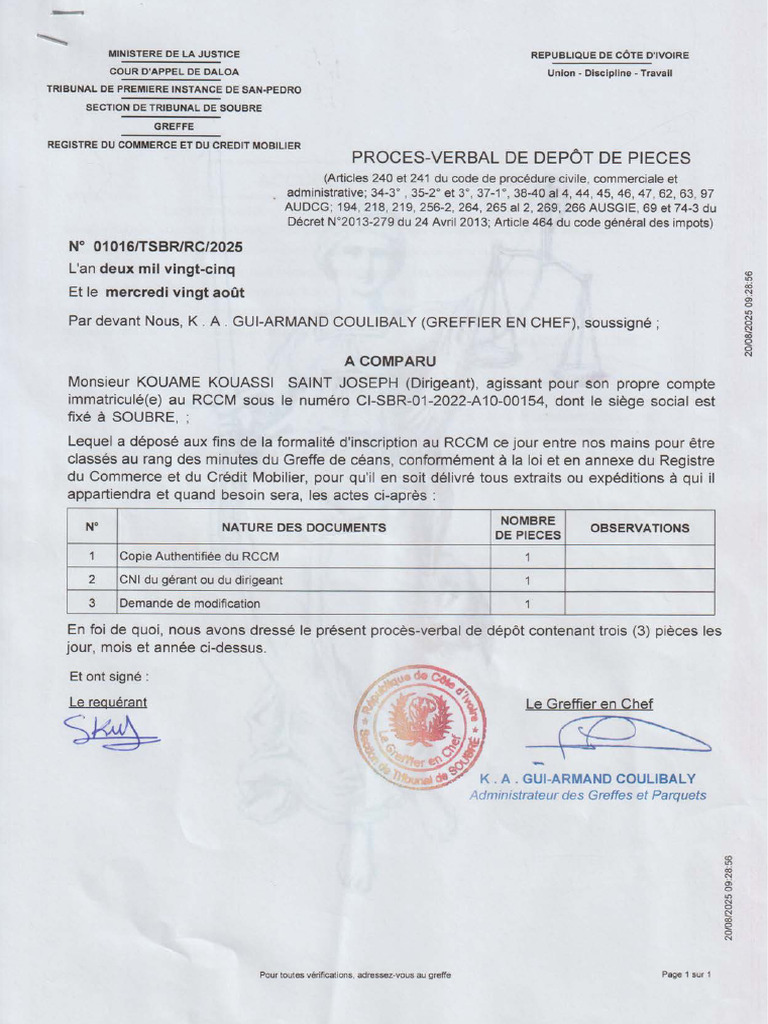 Procès Verbal de Dépôt de Pièces | PDF