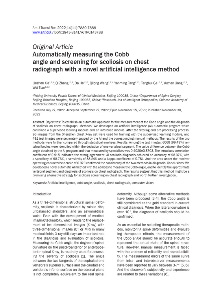 Automatically Measuring The Cobb Angle and Screening For Scoliosis On ...