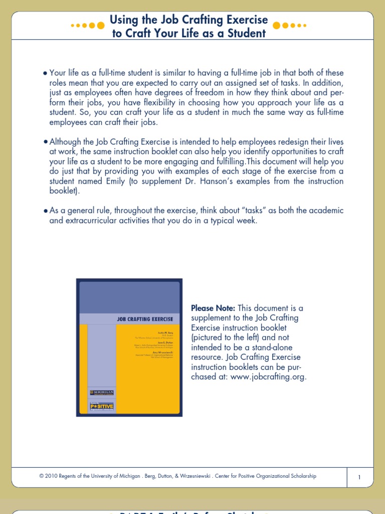 Job Crafting Exercise | PDF | Homework | Quality Of Life