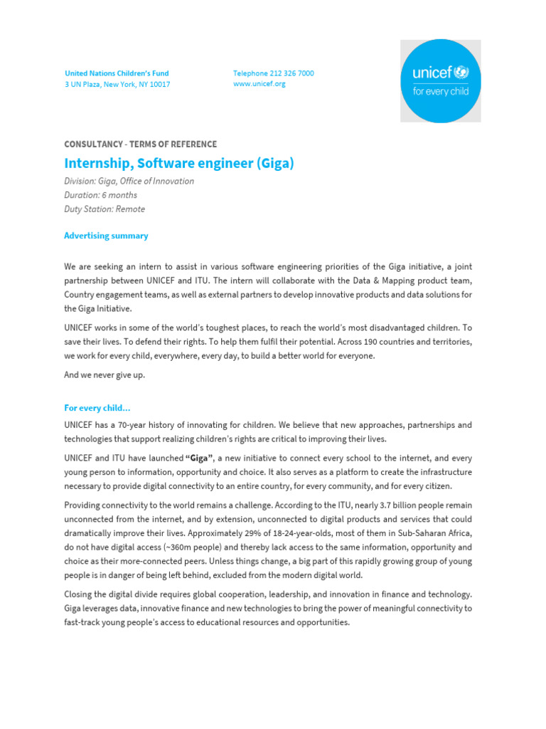 UNICEF Giga Internship: Software Engineer | PDF | Databases | Software ...